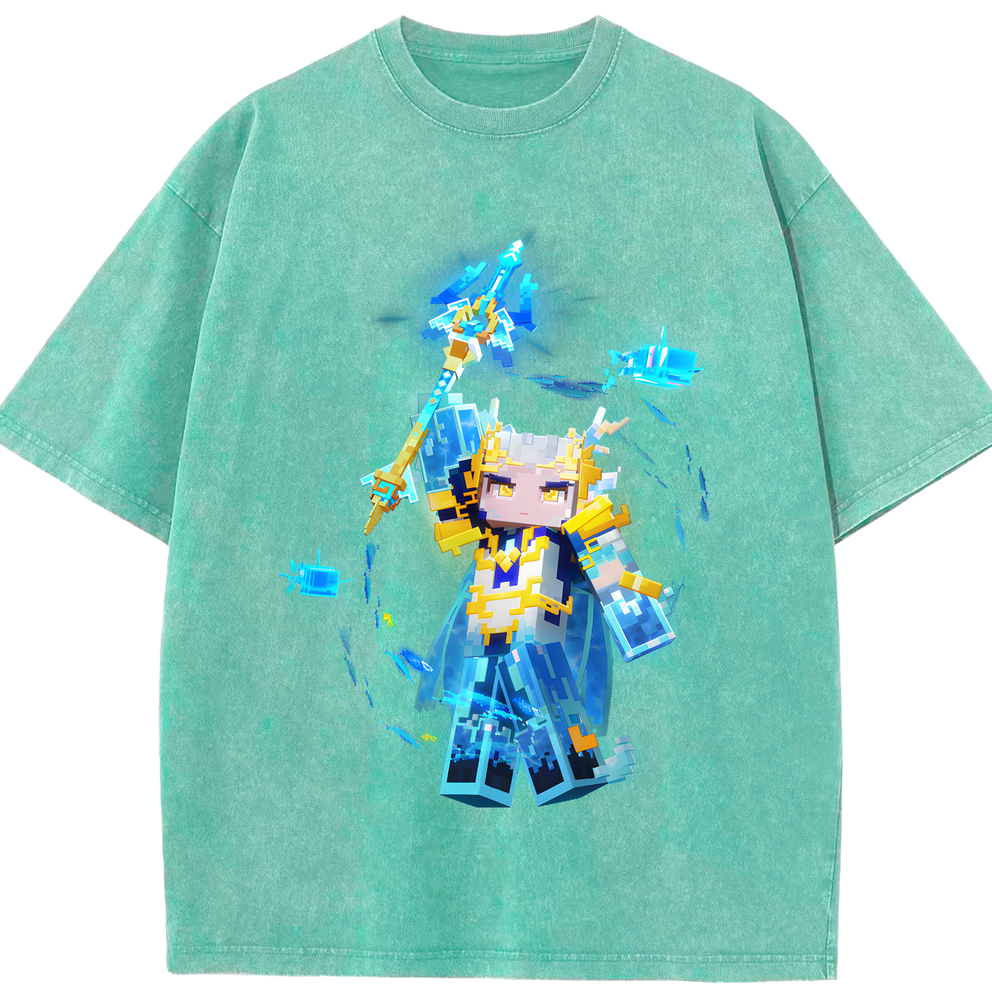 （画像用） マインクラフト ブロックの世界 Minecraft MC Block world 綿100% ヴィンテージ風 半袖Tシャツ（フロントプリント）